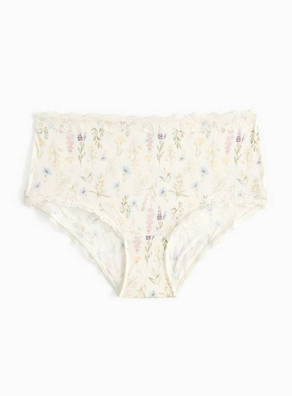 White Floral Print High Leg Full Brief Knickers 24